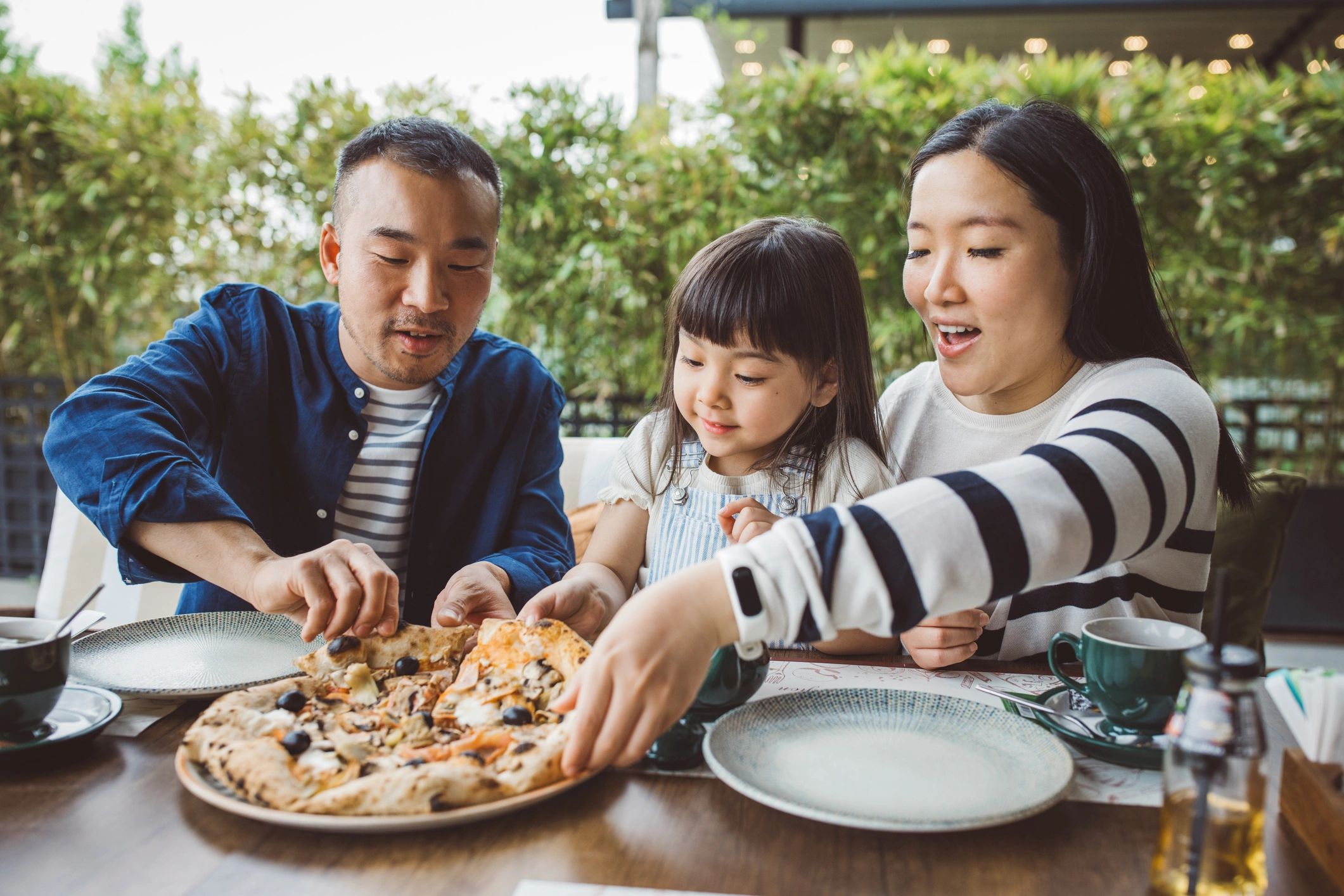 Family dining Italian food