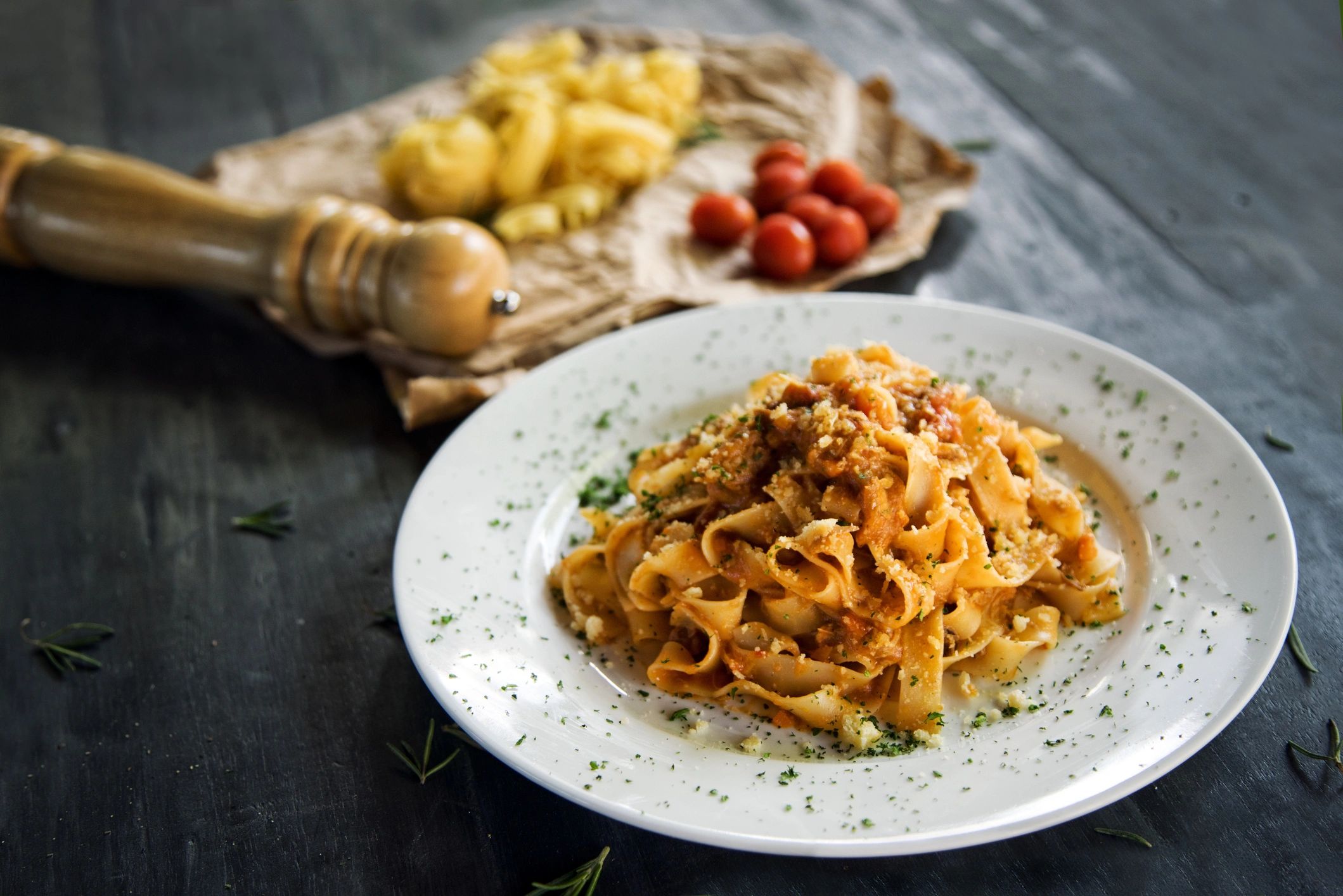 Traditional Italian food dishes on a table